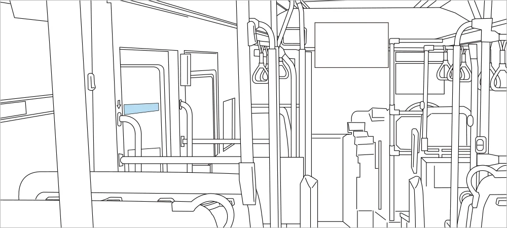 バス車内【降車扉ステッカー（通称：カニステッカー）広告】ポジションイラスト