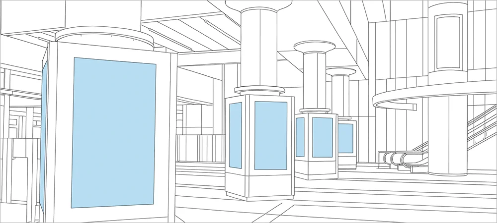 駅ホーム・構内【デジタルサイネージ（TOQサイネージピラー）広告】ポジションイラスト（イメージ）