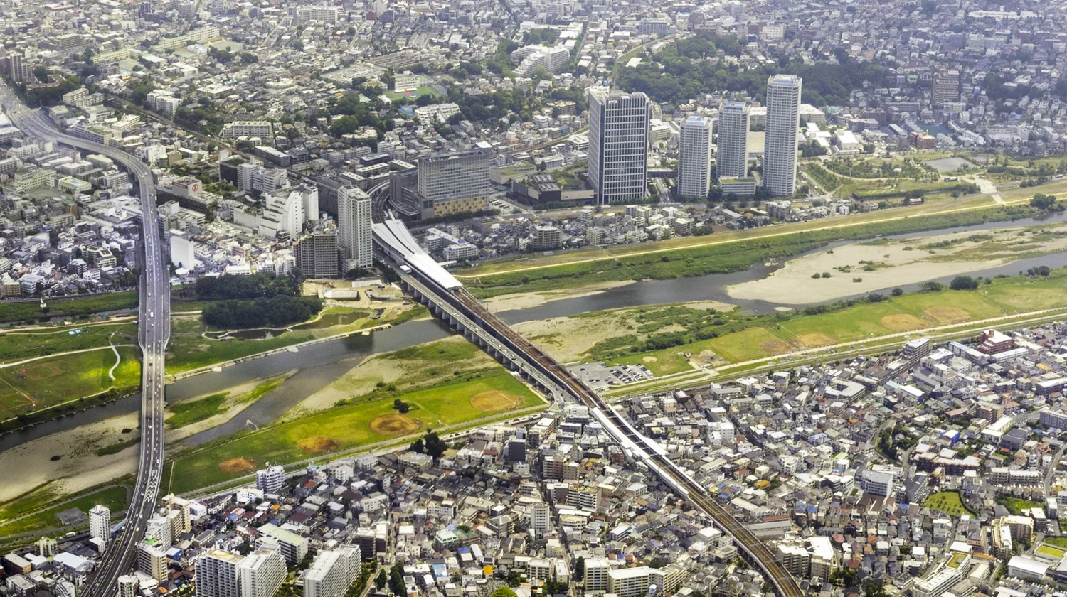 多摩川-二子玉川駅周辺の空撮写真
